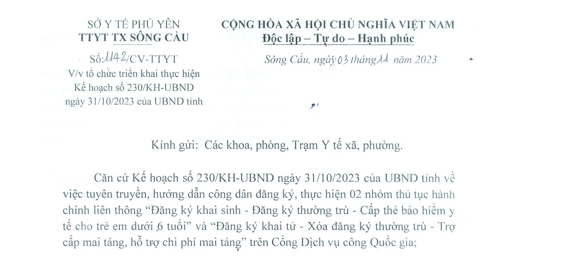 V/v tổ chức triển khai thực hiện Kế hoạch số 230/KH-UBND ngày 31/10/2023 của UBND tỉnh